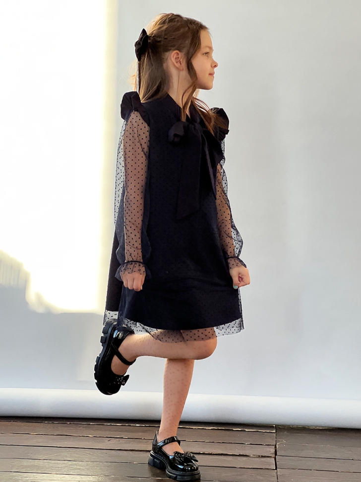 Платье для девочки нарядное БУШОН ST50, отделка фатин, цвет темно-синий 