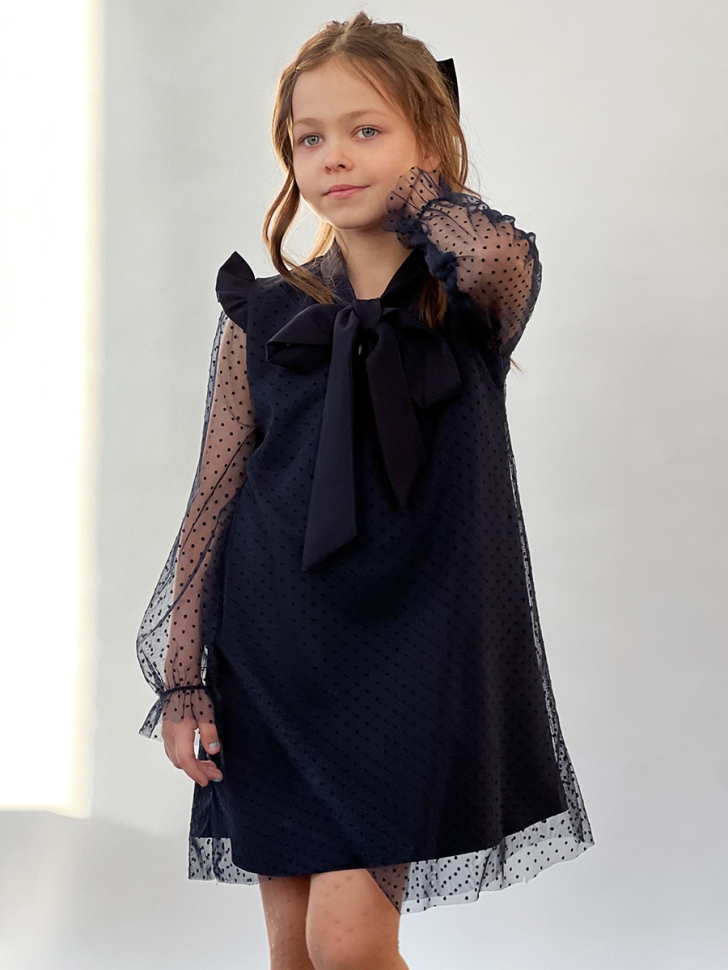 Платье для девочки нарядное БУШОН ST50, отделка фатин, цвет темно-синий 