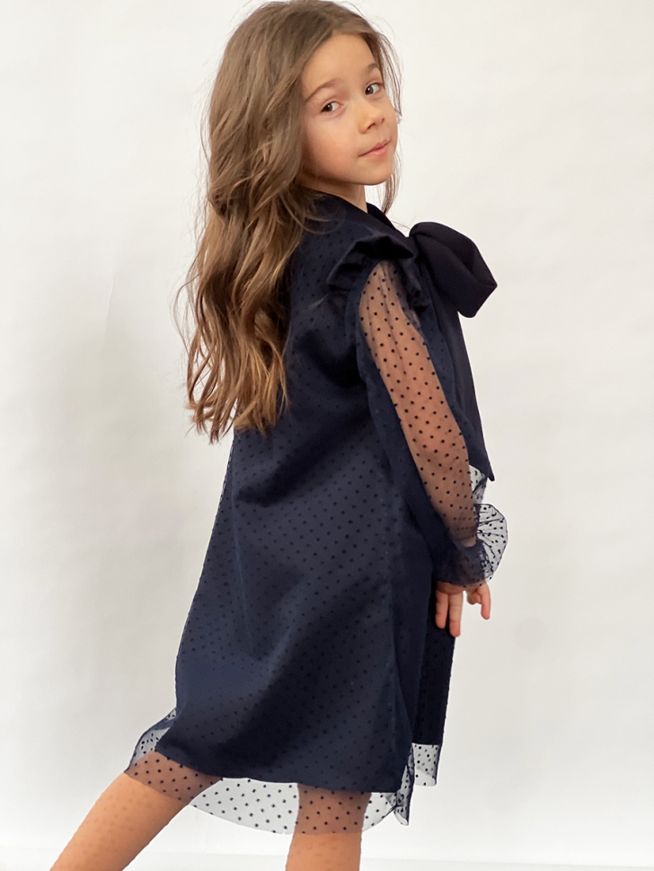 Платье для девочки нарядное БУШОН ST50, отделка фатин, цвет темно-синий 