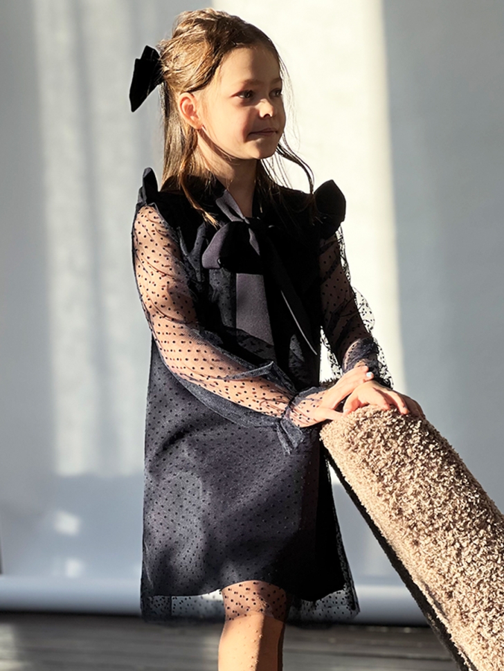 Платье для девочки нарядное БУШОН ST50, отделка фатин, цвет темно-синий 