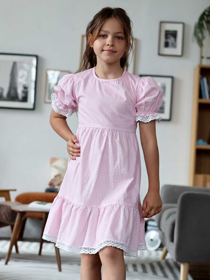 Платье для девочки прованс БУШОН XB881, цвет розовый/белый клетка