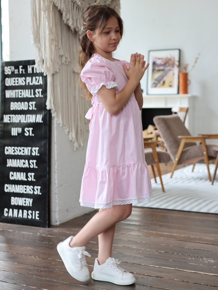 Платье для девочки прованс БУШОН XB881, цвет розовый/белый клетка