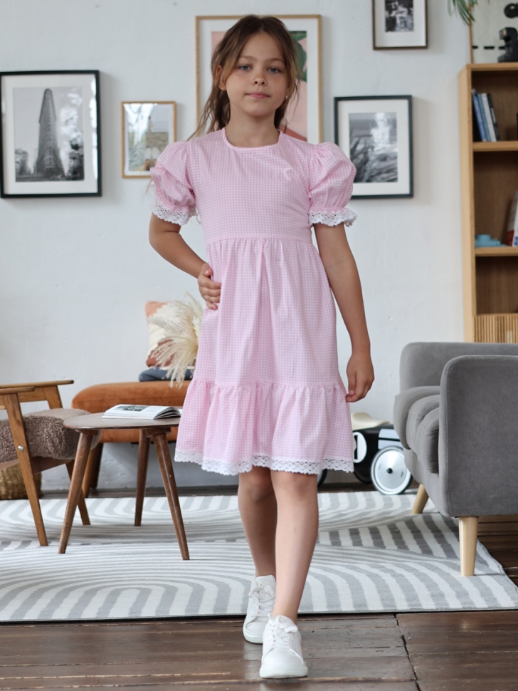 Платье для девочки прованс БУШОН XB881, цвет розовый/белый клетка
