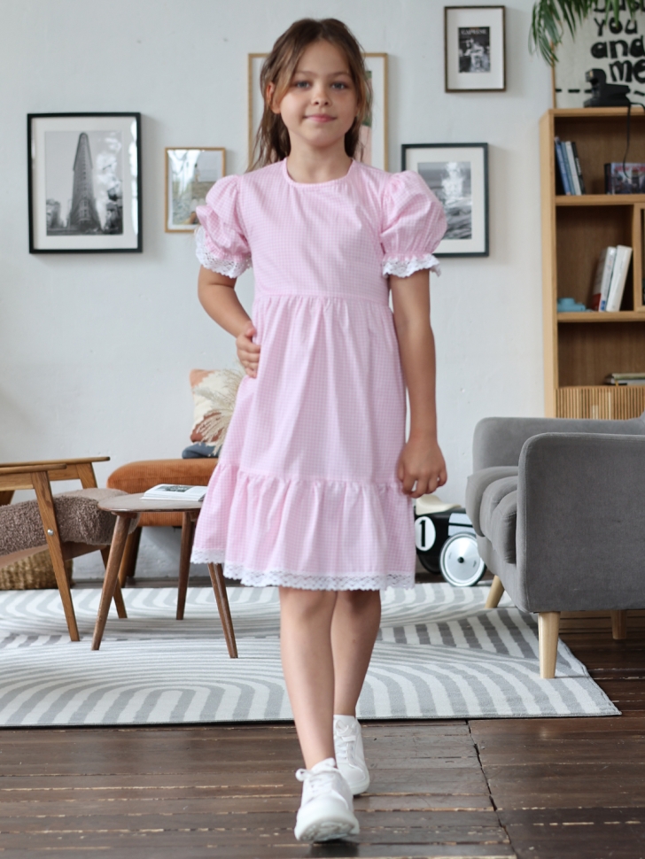 Платье для девочки прованс БУШОН XB881, цвет розовый/белый клетка