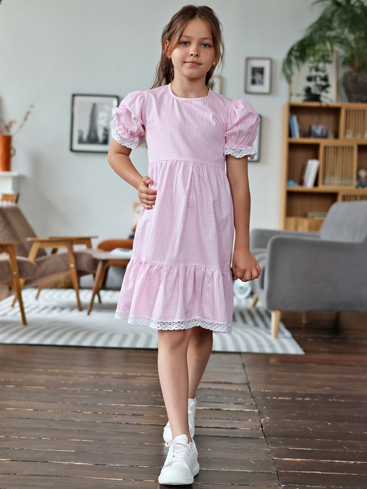 Платье для девочки прованс БУШОН XB881, цвет розовый/белый клетка
