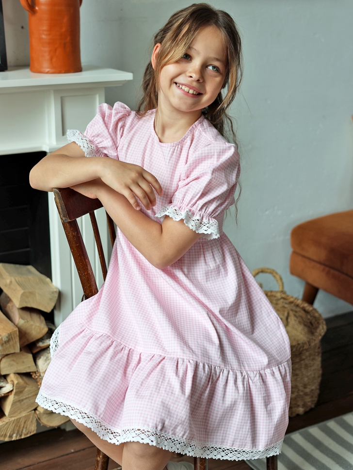 Платье для девочки прованс БУШОН XB881, цвет розовый/белый клетка