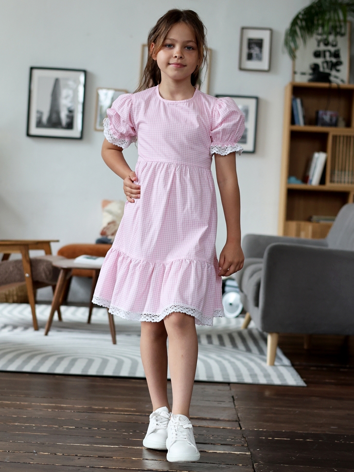 Платье для девочки прованс БУШОН XB881, цвет розовый/белый клетка