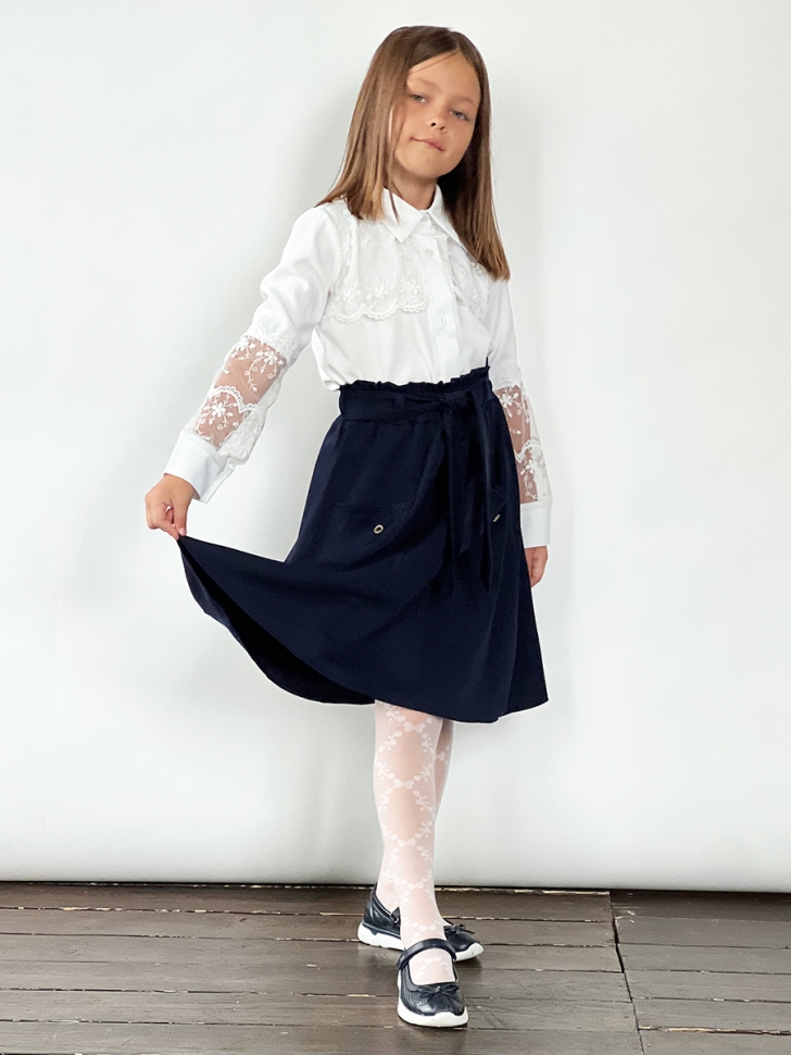 Юбка для девочек школьная с карманами БУШОН, модель SK90, цвет темно-синий