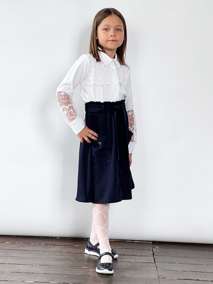 Юбка для девочек школьная с карманами БУШОН, модель SK90, цвет темно-синий