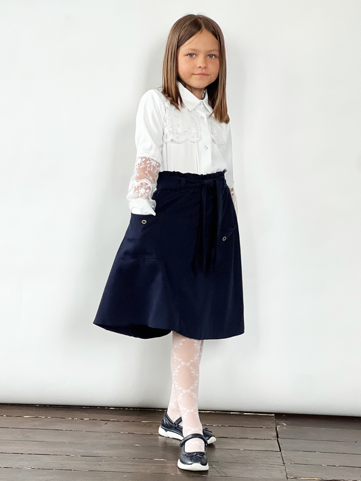 Юбка для девочек школьная с карманами БУШОН, модель SK90, цвет темно-синий