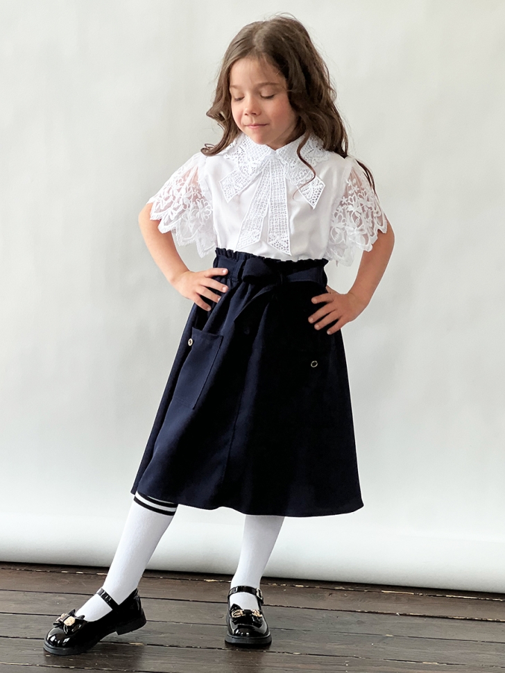 Юбка для девочек школьная с карманами БУШОН, модель SK90, цвет темно-синий