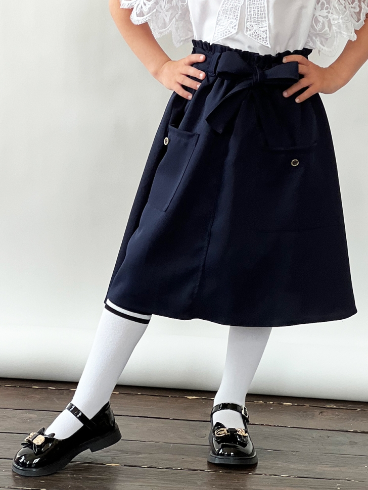 Юбка для девочек школьная с карманами БУШОН, модель SK90, цвет темно-синий