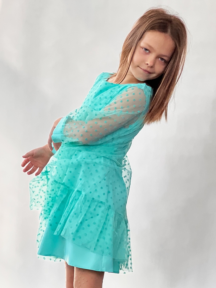 Платье для девочки нарядное БУШОН ST53, цвет изумрудный 