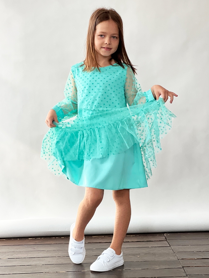 Платье для девочки нарядное БУШОН ST53, цвет изумрудный 