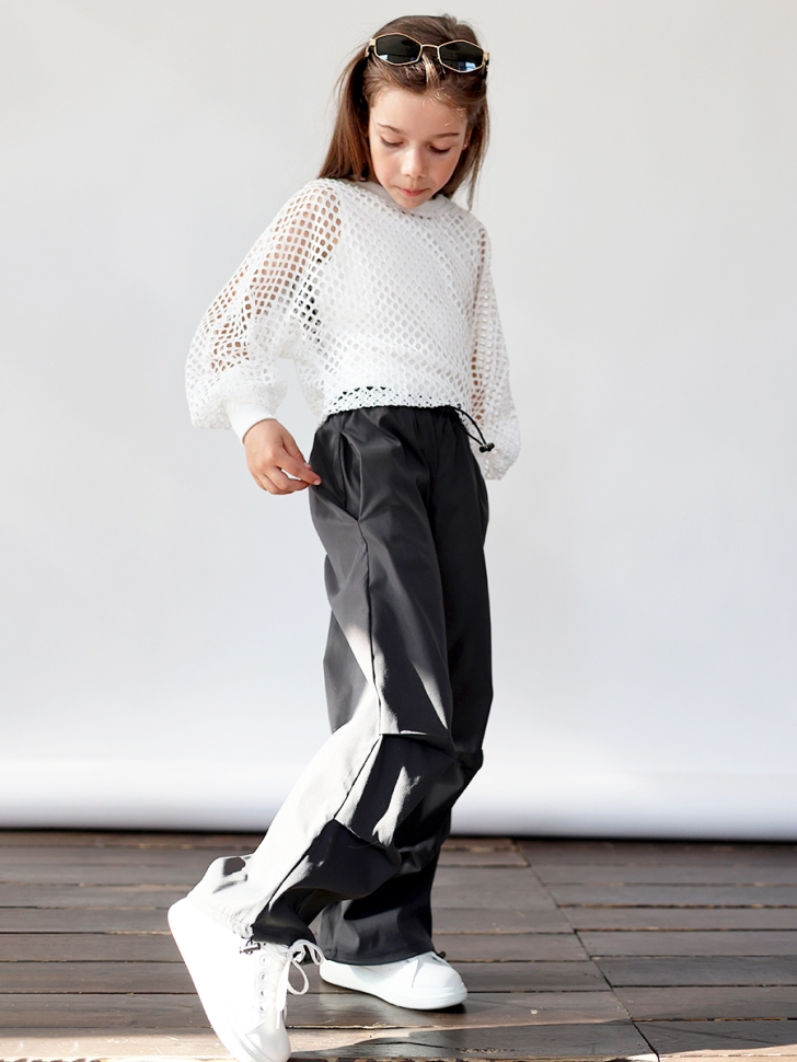 Комплект блузка сетка и брюки для девочек БУШОН ST115, цвет серый