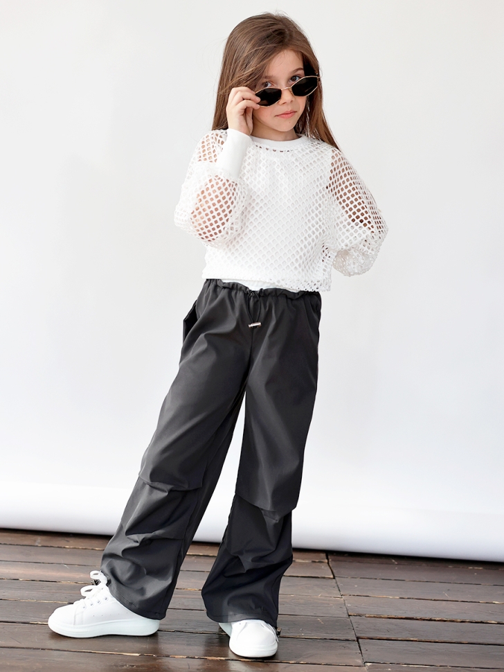 Комплект блузка сетка и брюки для девочек БУШОН ST115, цвет серый