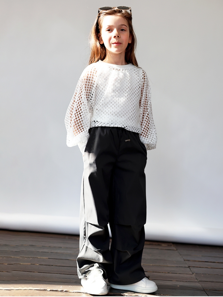 Комплект блузка сетка и брюки для девочек БУШОН ST115, цвет серый