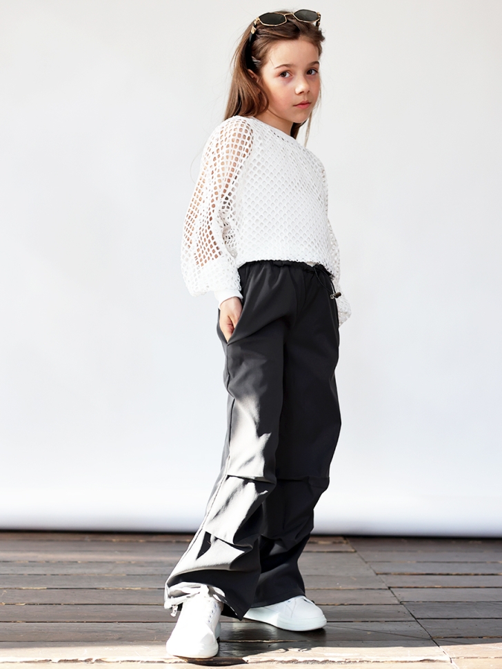 Комплект блузка сетка и брюки для девочек БУШОН ST115, цвет серый