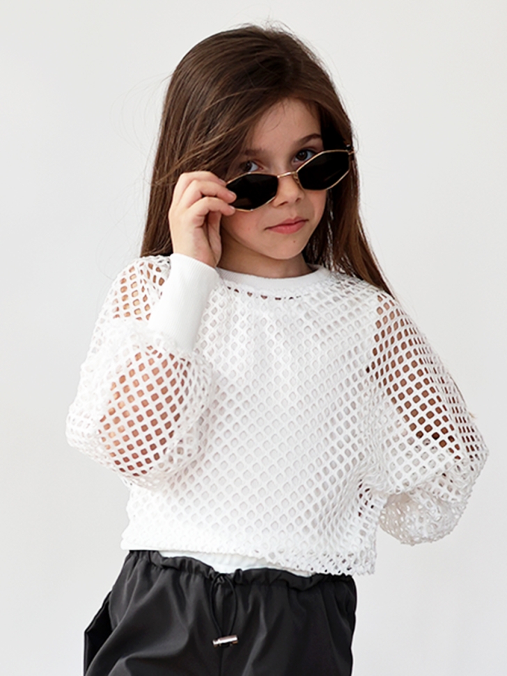 Комплект блузка сетка и брюки для девочек БУШОН ST115, цвет серый