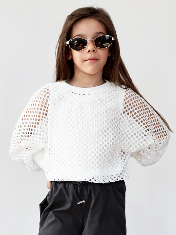 Комплект блузка сетка и брюки для девочек БУШОН ST115, цвет серый