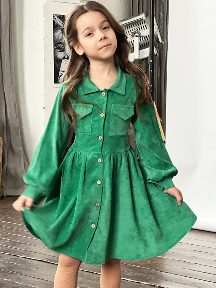 Платье для девочки школьное БУШОН ST73, цвет зеленый 