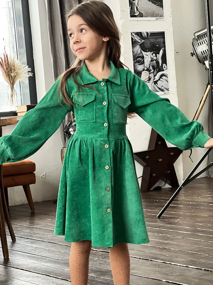 Платье для девочки школьное БУШОН ST73, цвет зеленый 