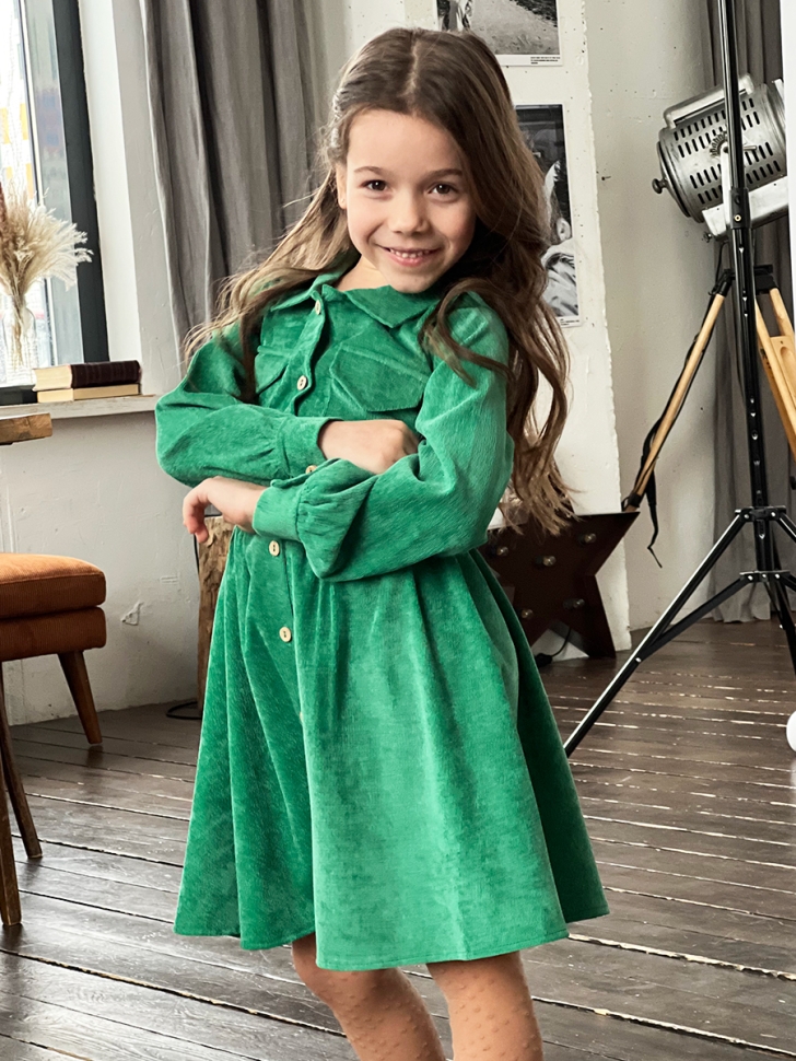 Платье для девочки школьное БУШОН ST73, цвет зеленый 