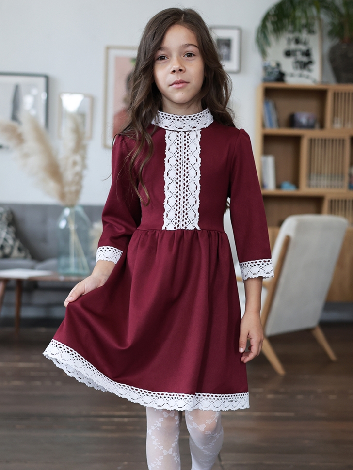 Платье для девочки школьное БУШОН SK43, цвет бордовый