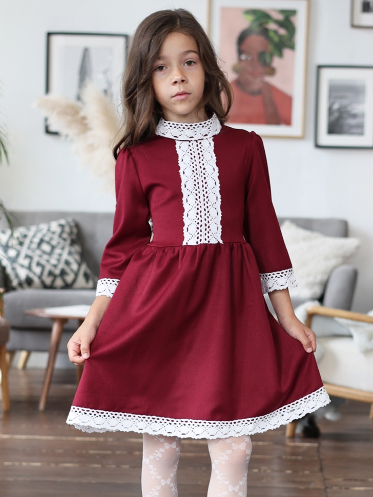 Платье для девочки школьное БУШОН SK43, цвет бордовый