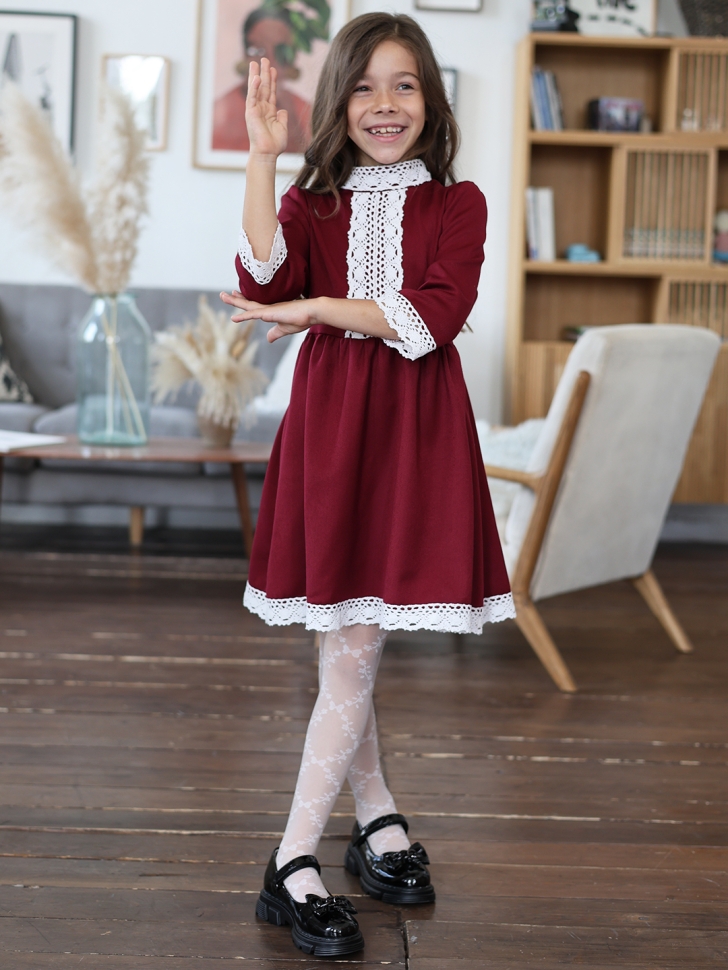 Платье для девочки школьное БУШОН SK43, цвет бордовый