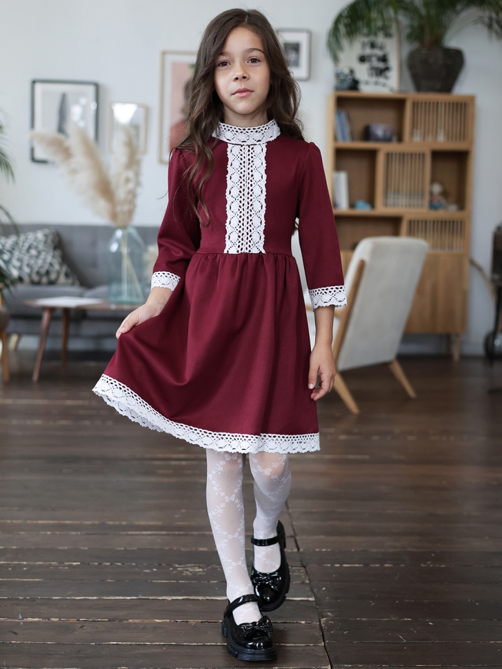 Платье для девочки школьное БУШОН SK43, цвет бордовый