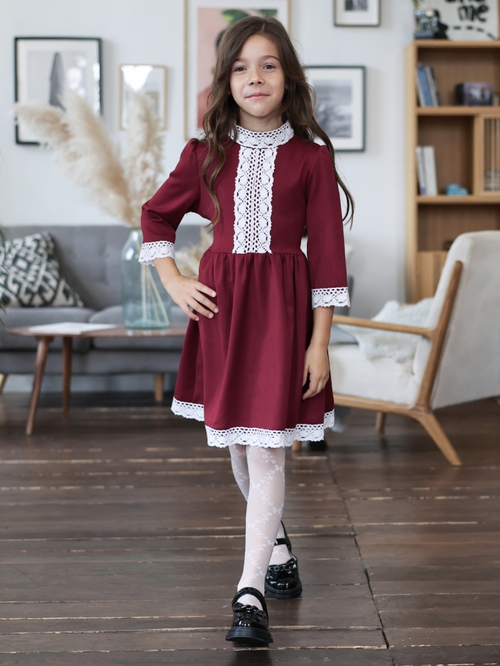 Платье для девочки школьное БУШОН SK43, цвет бордовый