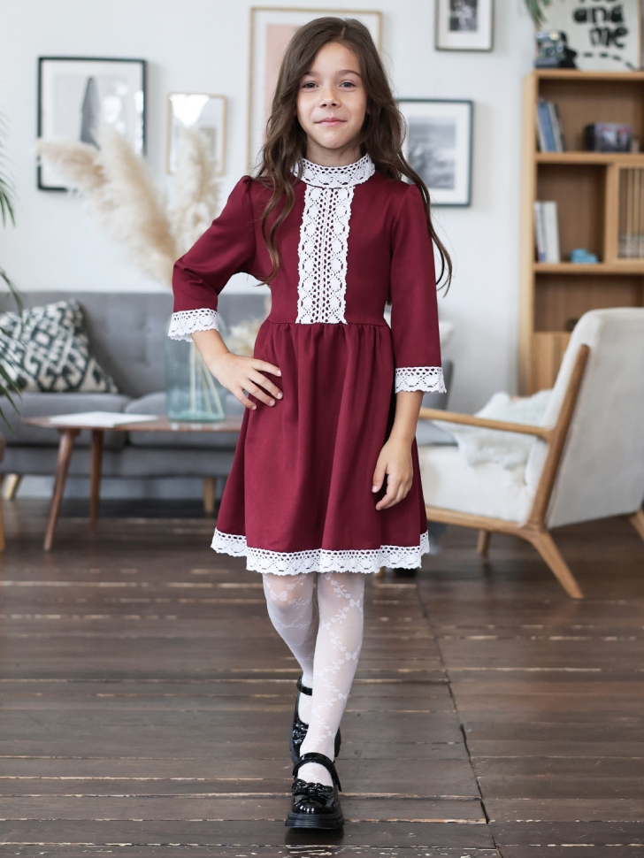 Платье для девочки школьное БУШОН SK43, цвет бордовый