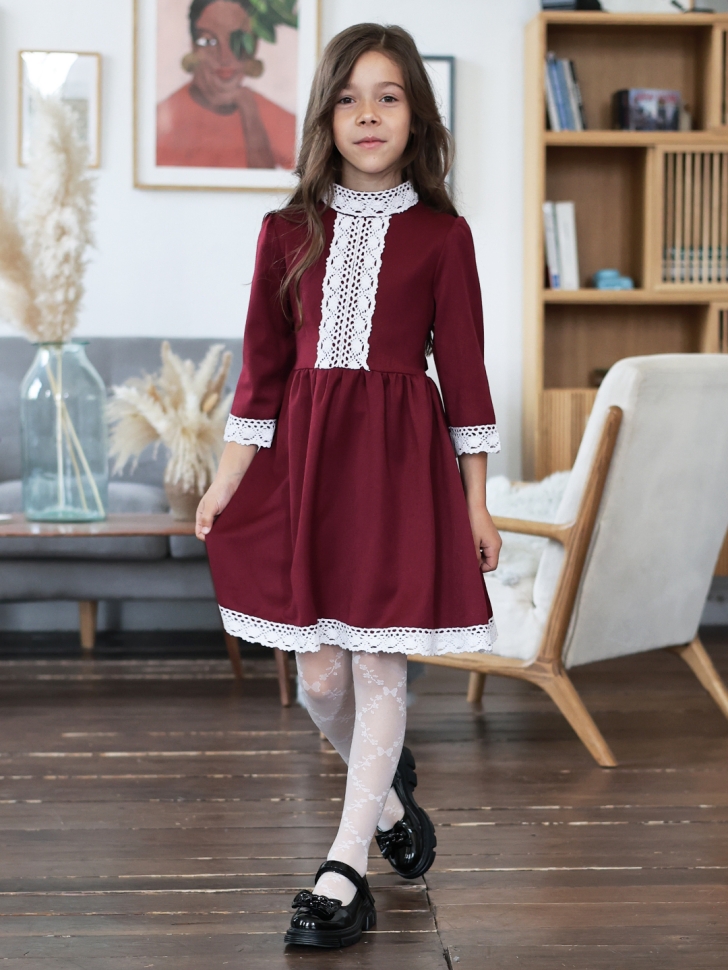 Платье для девочки школьное БУШОН SK43, цвет бордовый