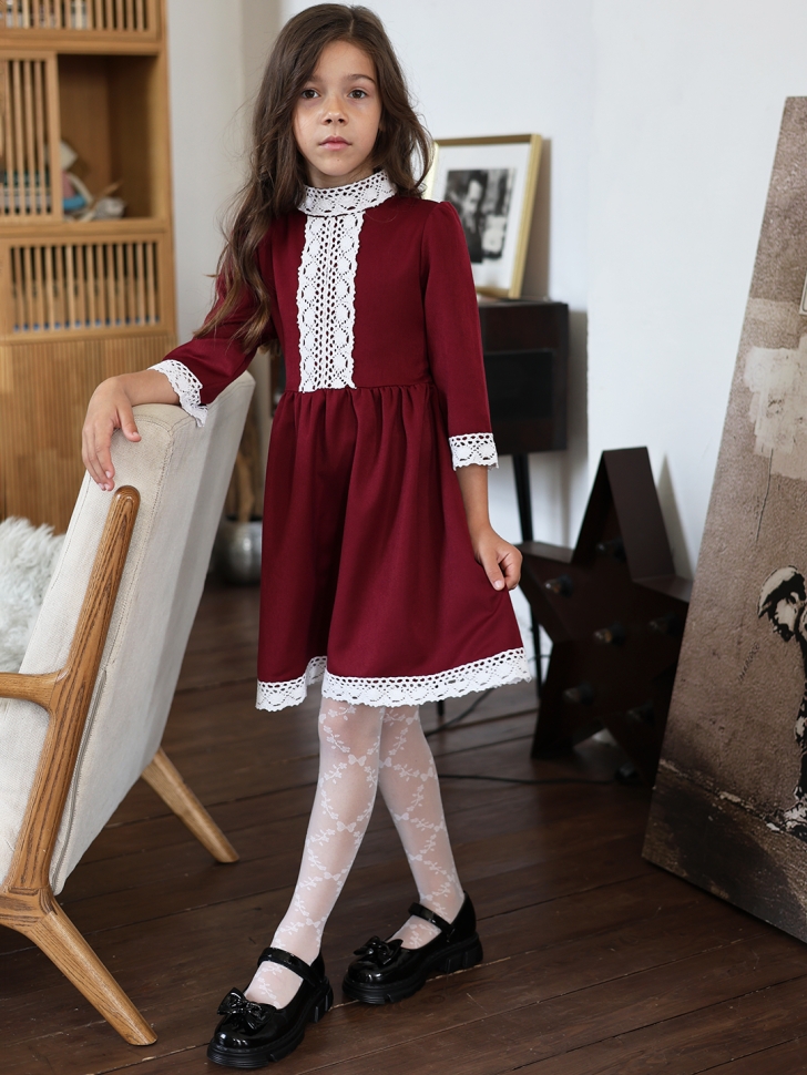 Платье для девочки школьное БУШОН SK43, цвет бордовый