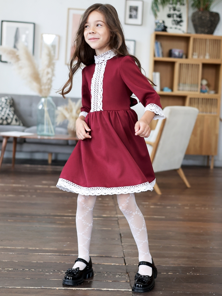 Платье для девочки школьное БУШОН SK43, цвет бордовый