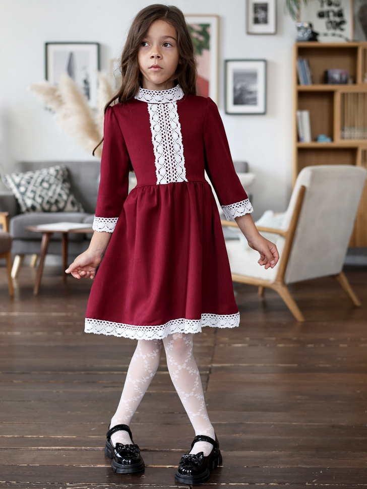 Платье для девочки школьное БУШОН SK43, цвет бордовый
