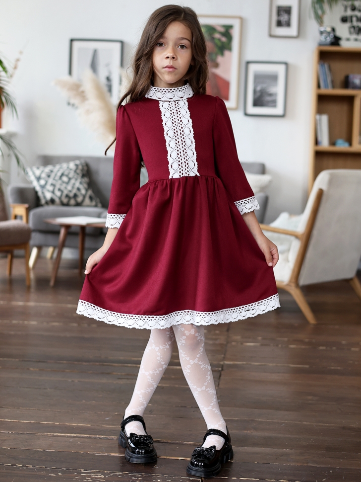 Платье для девочки школьное БУШОН SK43, цвет бордовый