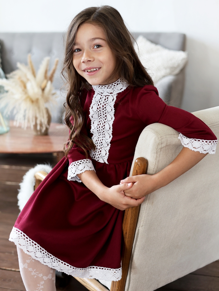 Платье для девочки школьное БУШОН SK43, цвет бордовый