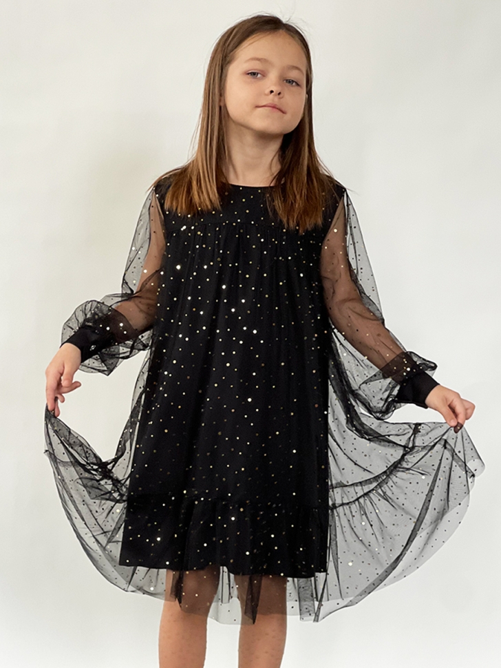 Платье для девочки нарядное БУШОН ST53, цвет черный блестки 