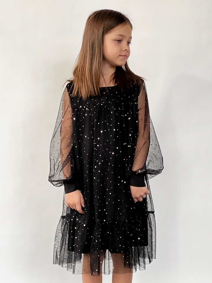 Платье для девочки нарядное БУШОН ST53, цвет черный блестки 