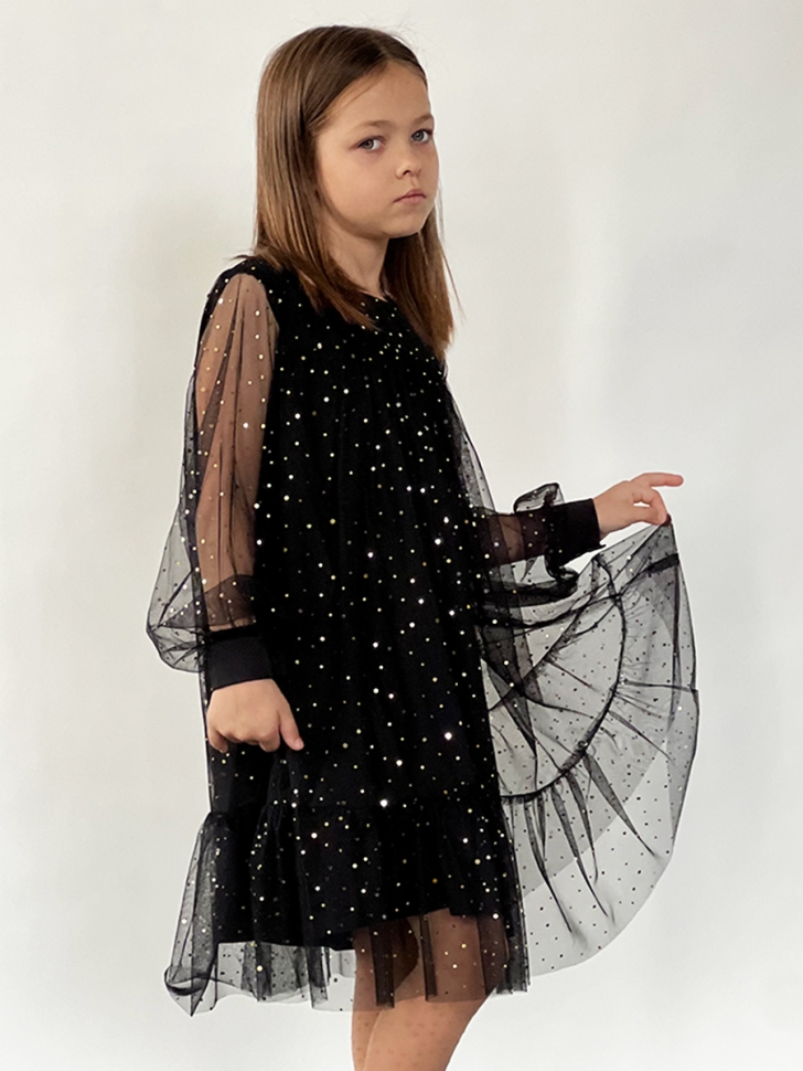 Платье для девочки нарядное БУШОН ST53, цвет черный блестки 