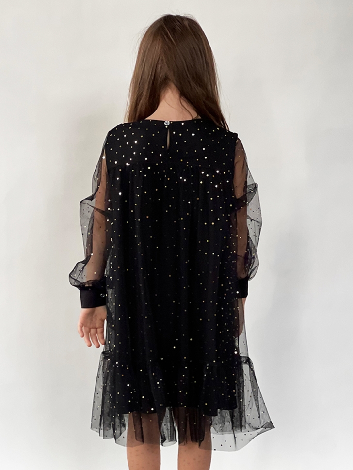 Платье для девочки нарядное БУШОН ST53, цвет черный блестки 