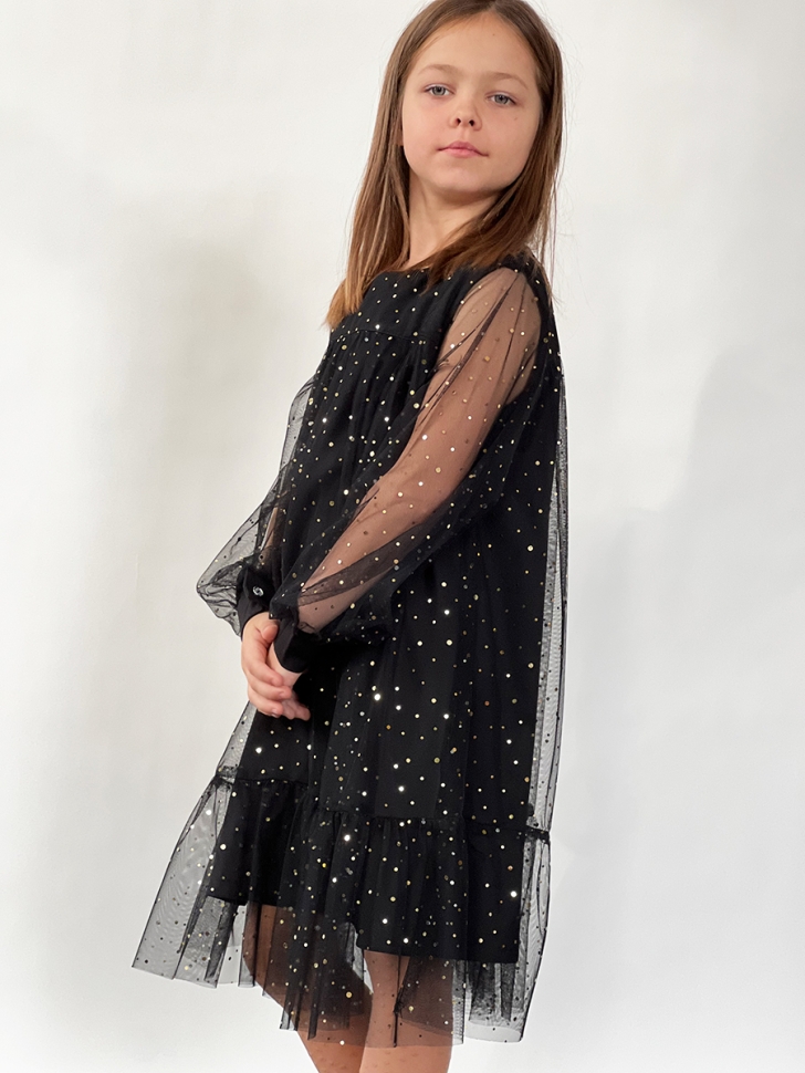 Платье для девочки нарядное БУШОН ST53, цвет черный блестки 