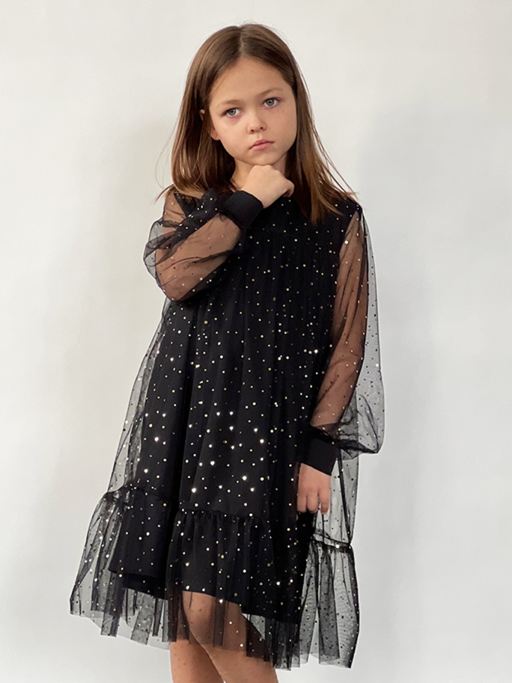 Платье для девочки нарядное БУШОН ST53, цвет черный блестки 