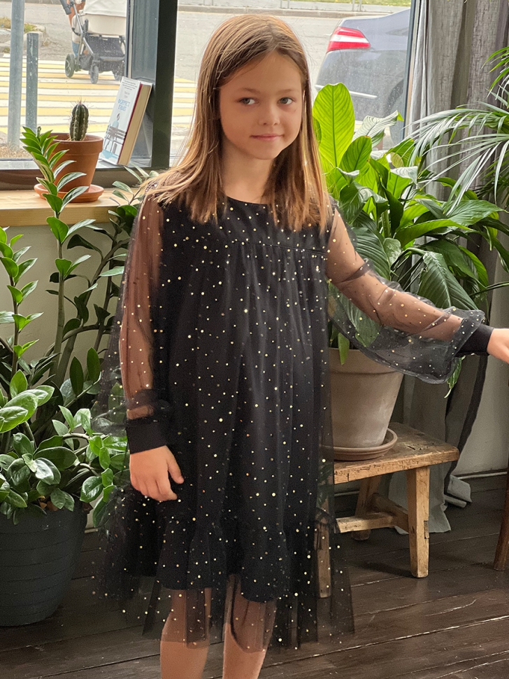 Платье для девочки нарядное БУШОН ST53, цвет черный блестки 