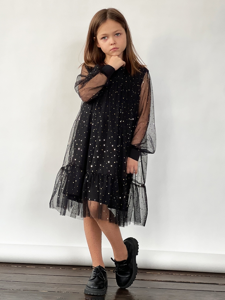 Платье для девочки нарядное БУШОН ST53, цвет черный блестки 