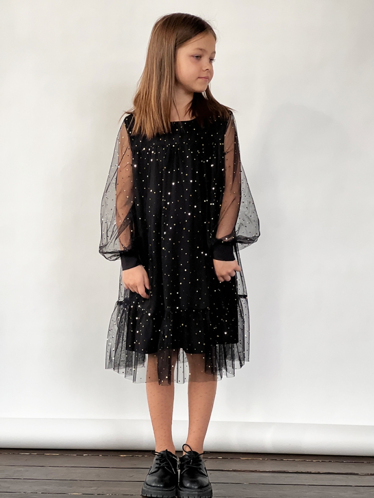 Платье для девочки нарядное БУШОН ST53, цвет черный блестки 