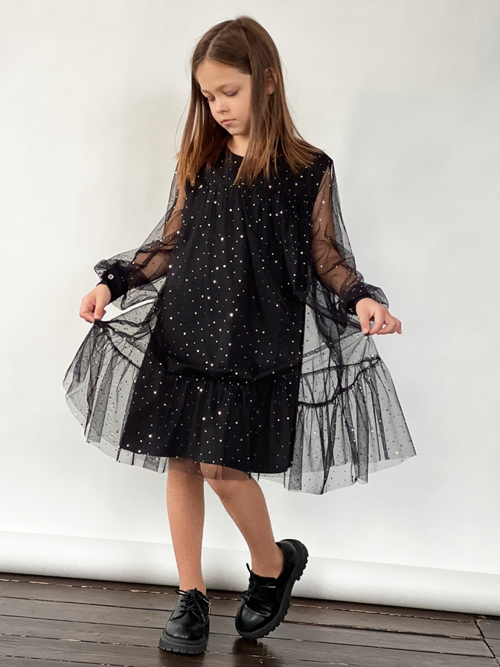 Платье для девочки нарядное БУШОН ST53, цвет черный блестки 