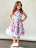 Платье для девочки нарядное БУШОН ST30, стиляги, цвет голубой/розовый цветы 